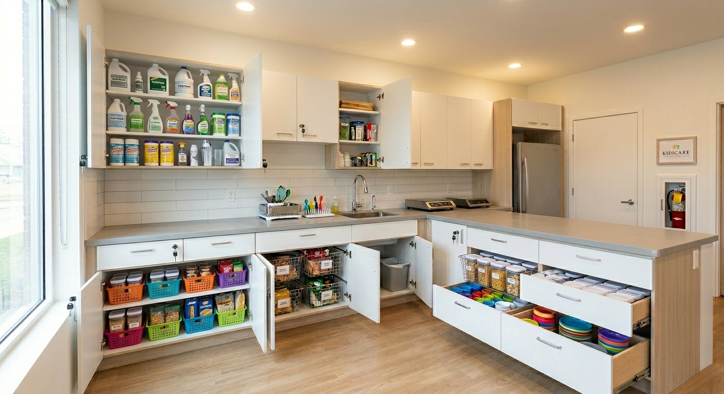 Custom commercial kitchen cabinets installed in a Canadian daycare facility