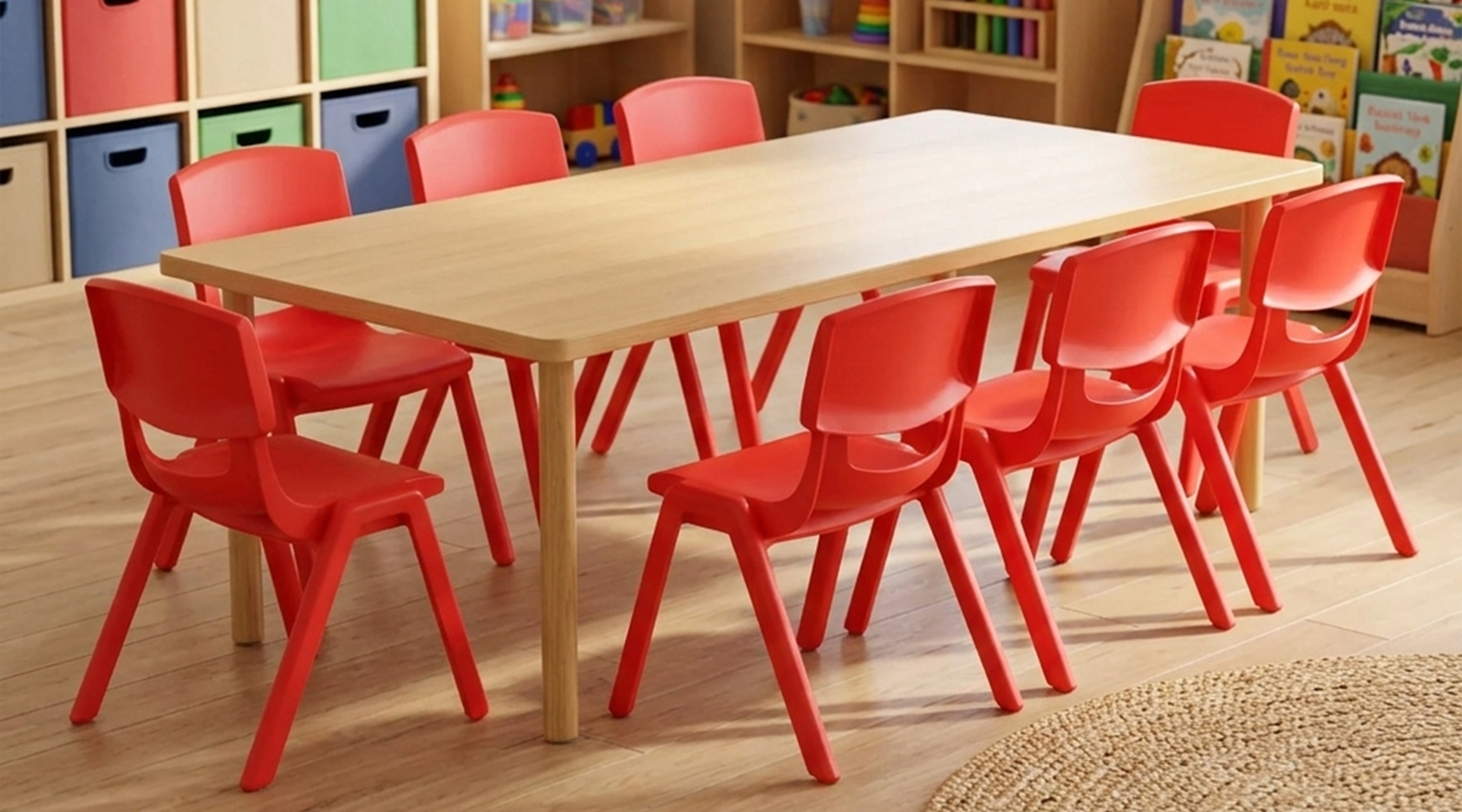 30x60 Daycare Table with 8 Plastic Chairs Set