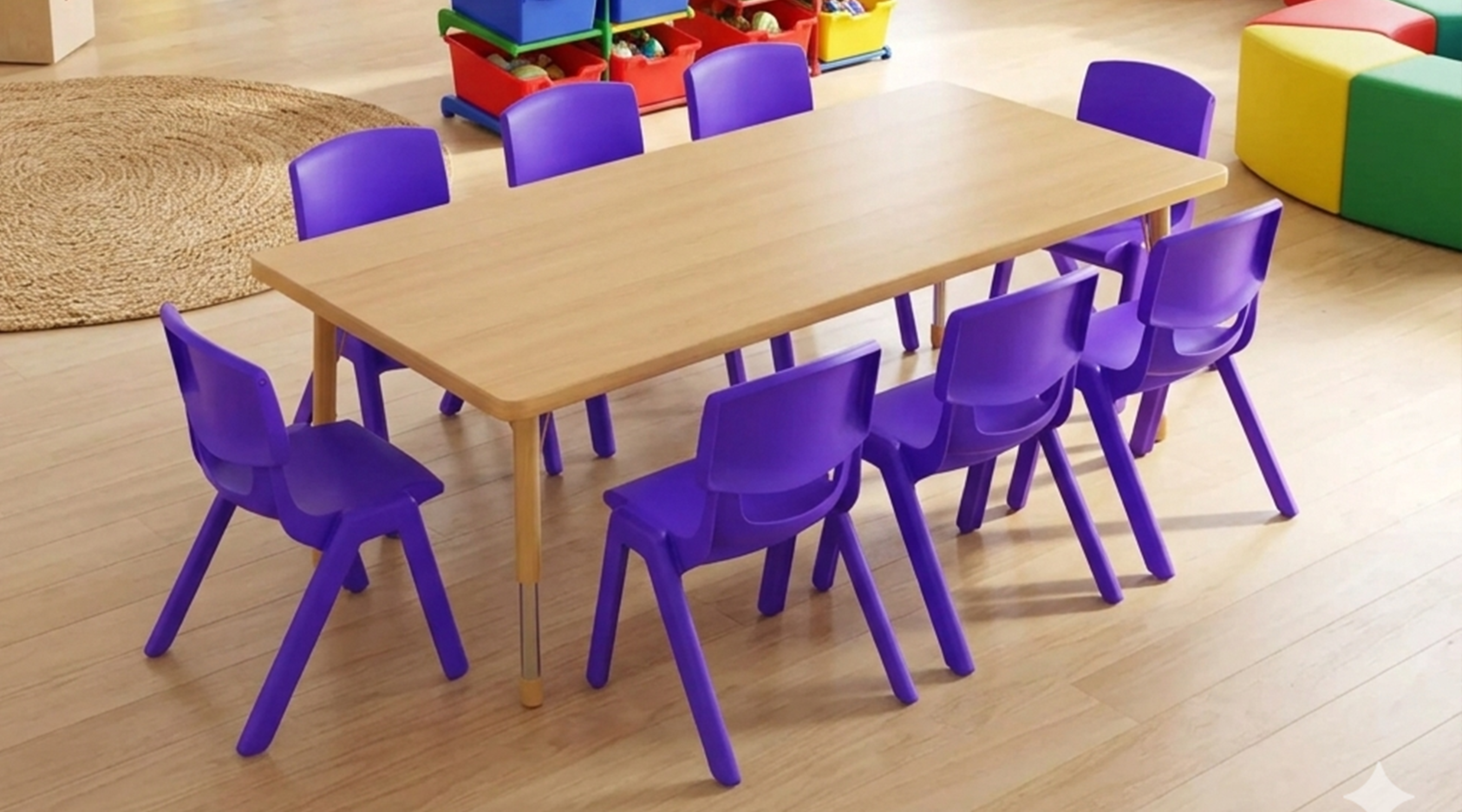 30x60 Daycare Table with 8 Plastic Chairs Set