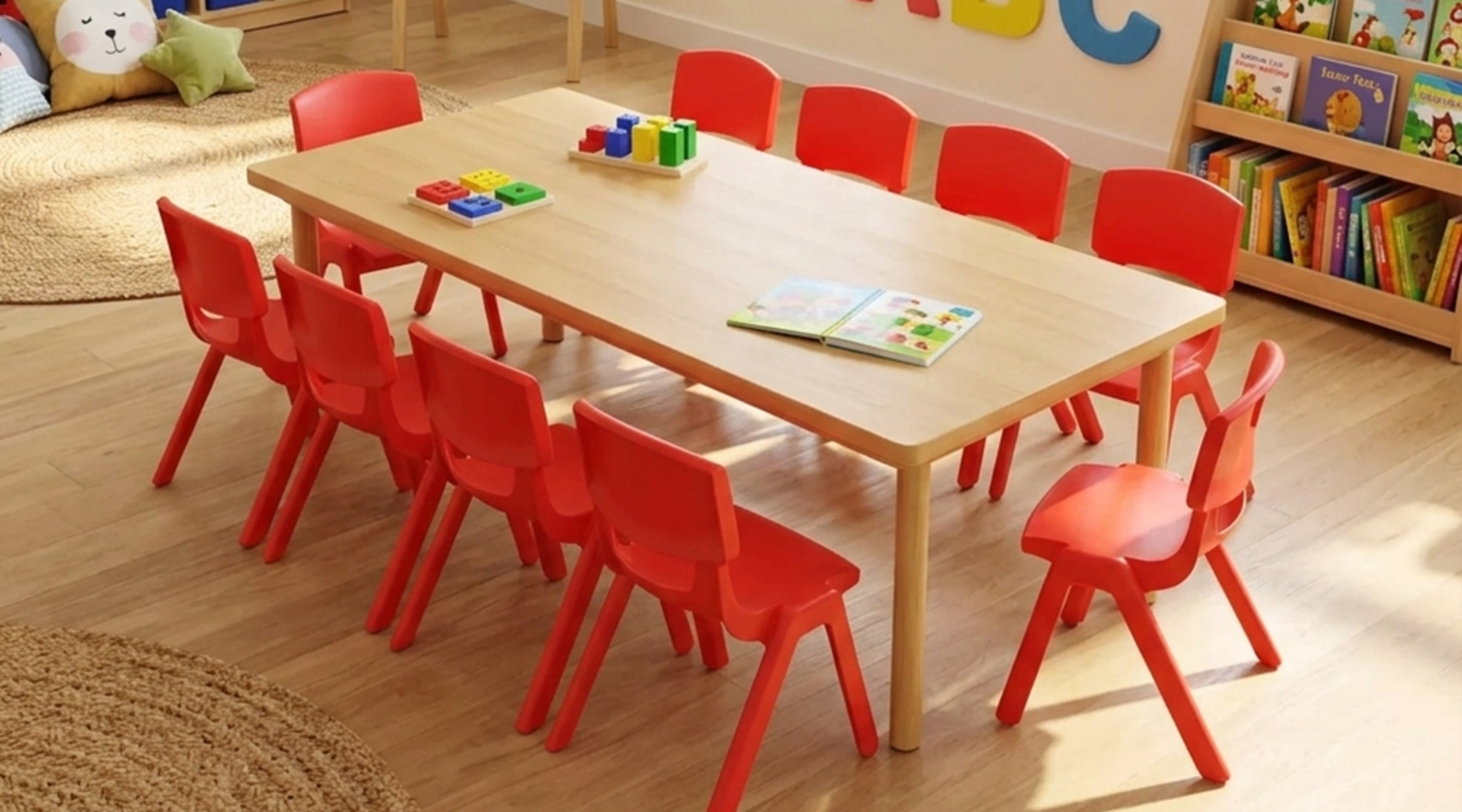 36x72 Natural Table with 10 Metal Chairs Set