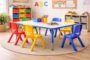 Preschool classroom scene with kids using 24 x 45 rectangular activity table