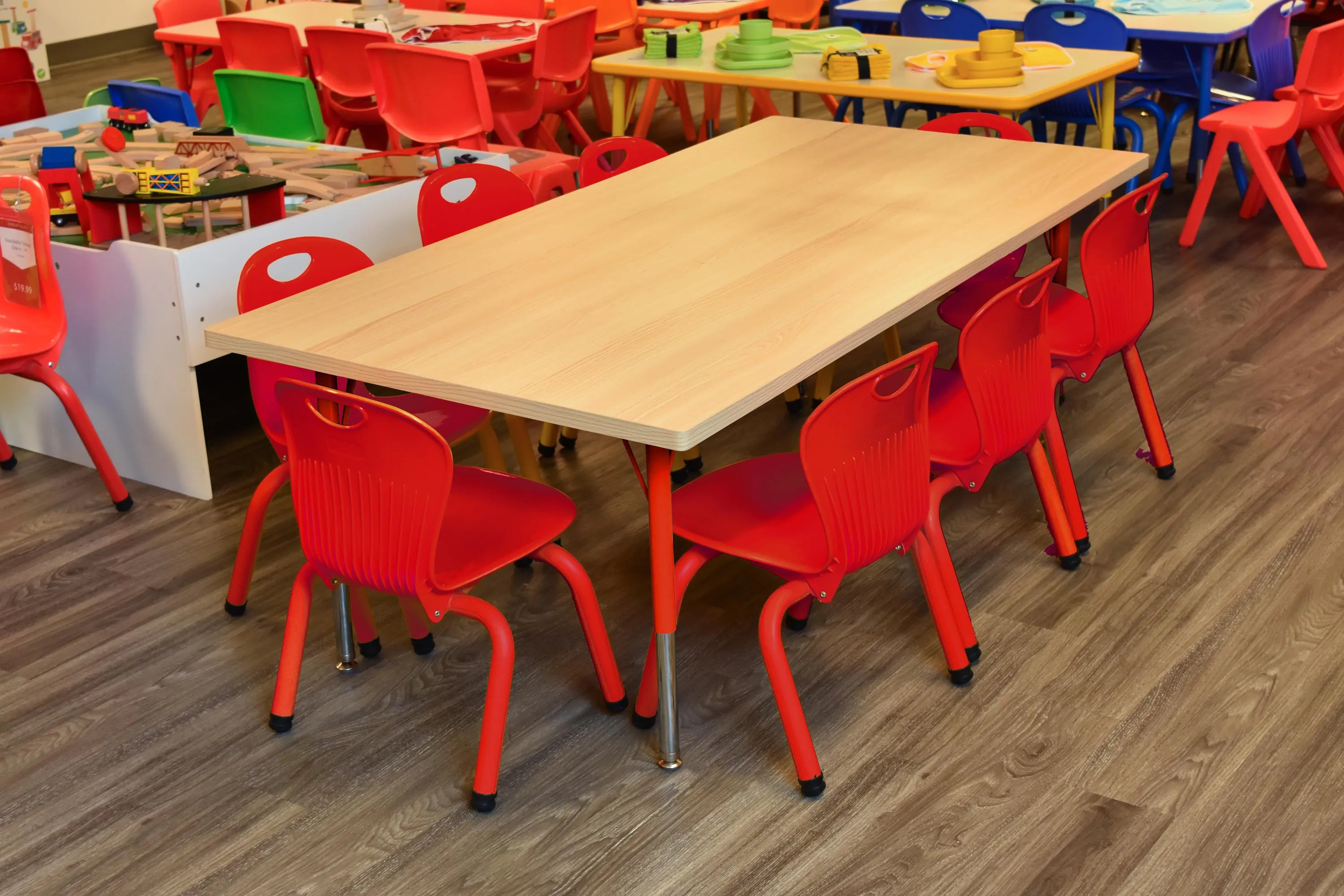 30x60 Natural Table with 8 Metal Chairs Set