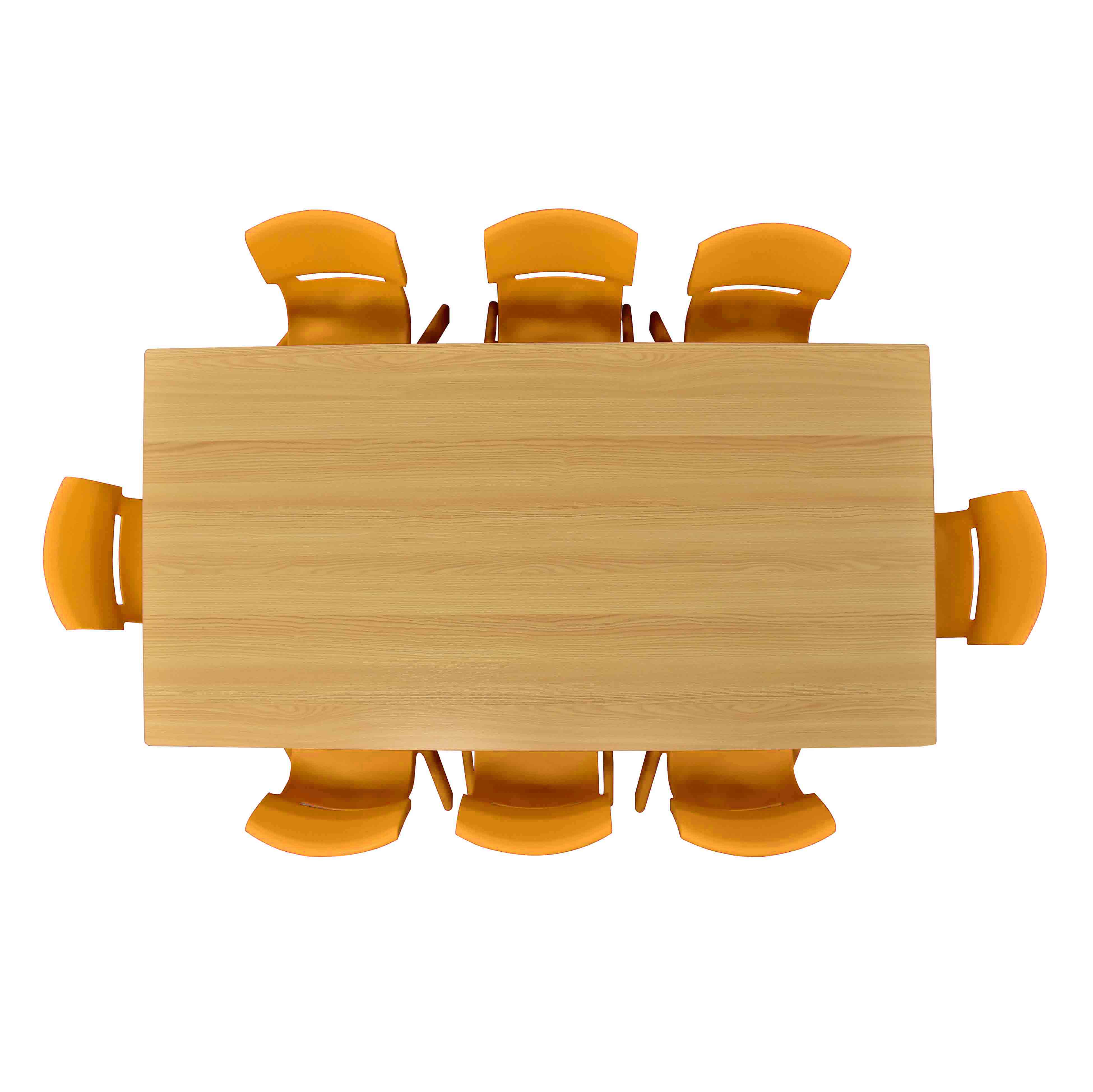 30x60 Natural Table with 8 Plastic Chairs Set