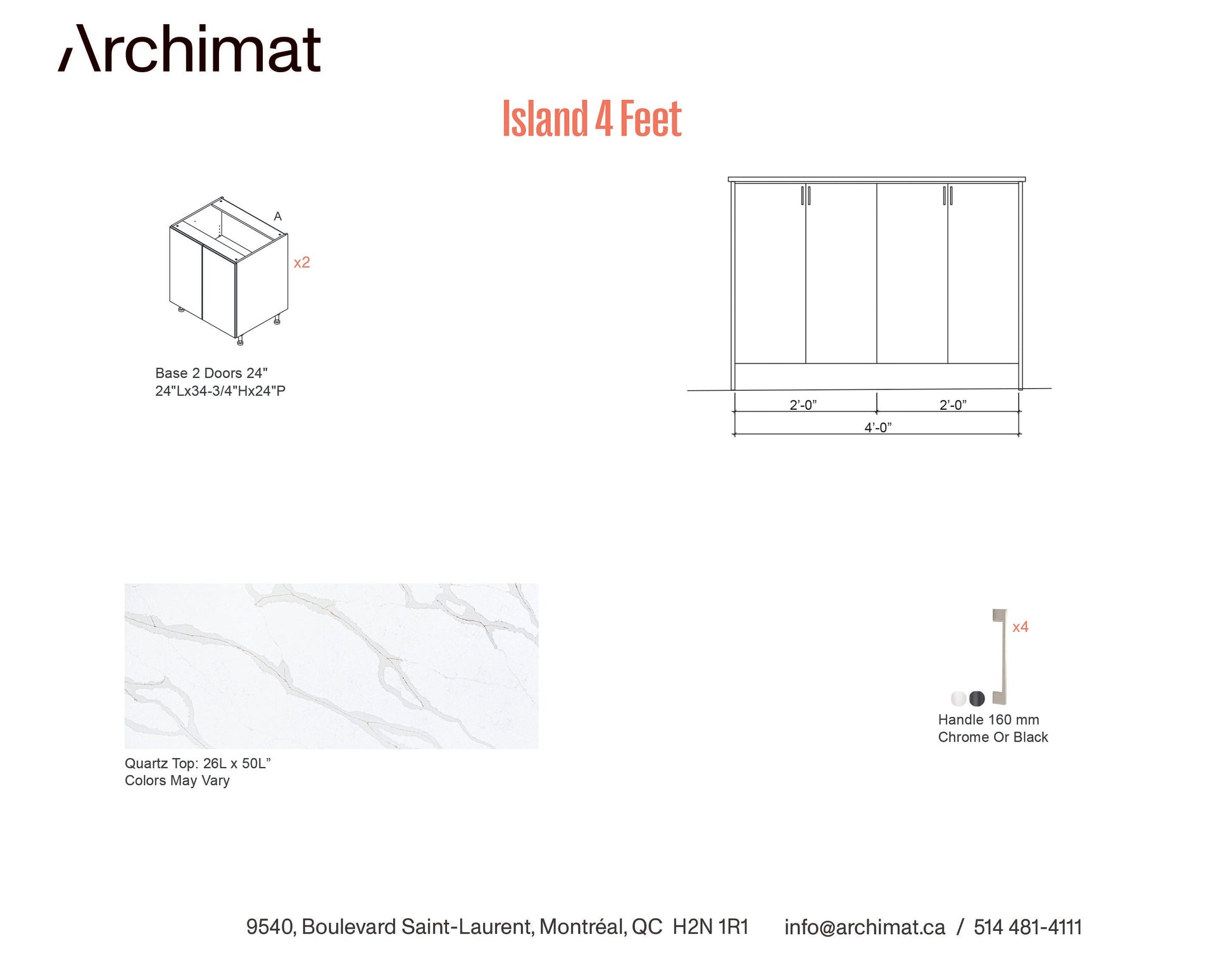 Kitchen Island 4 Feet - 5 Colors