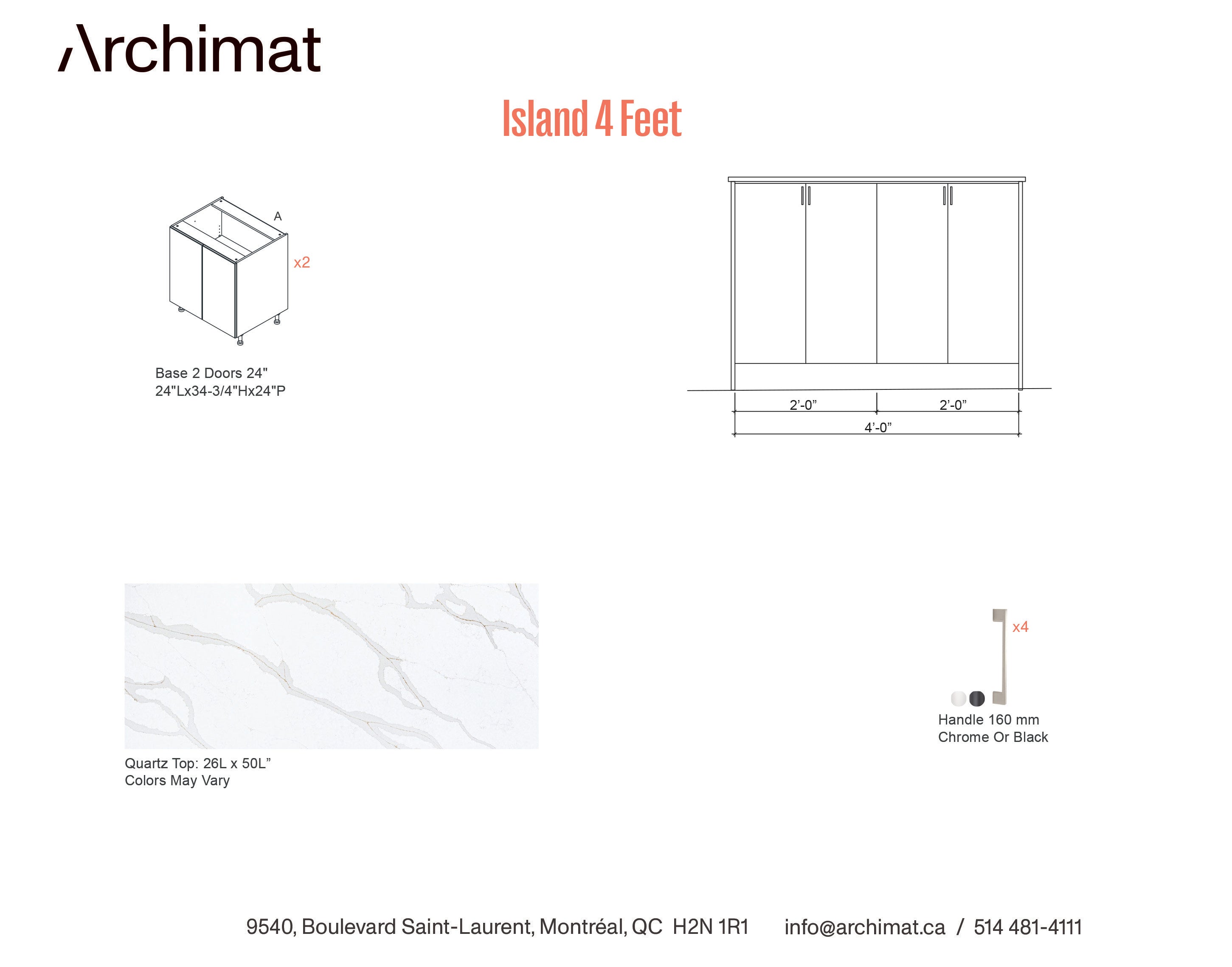 Kitchen Island 4 Feet - 5 Colors