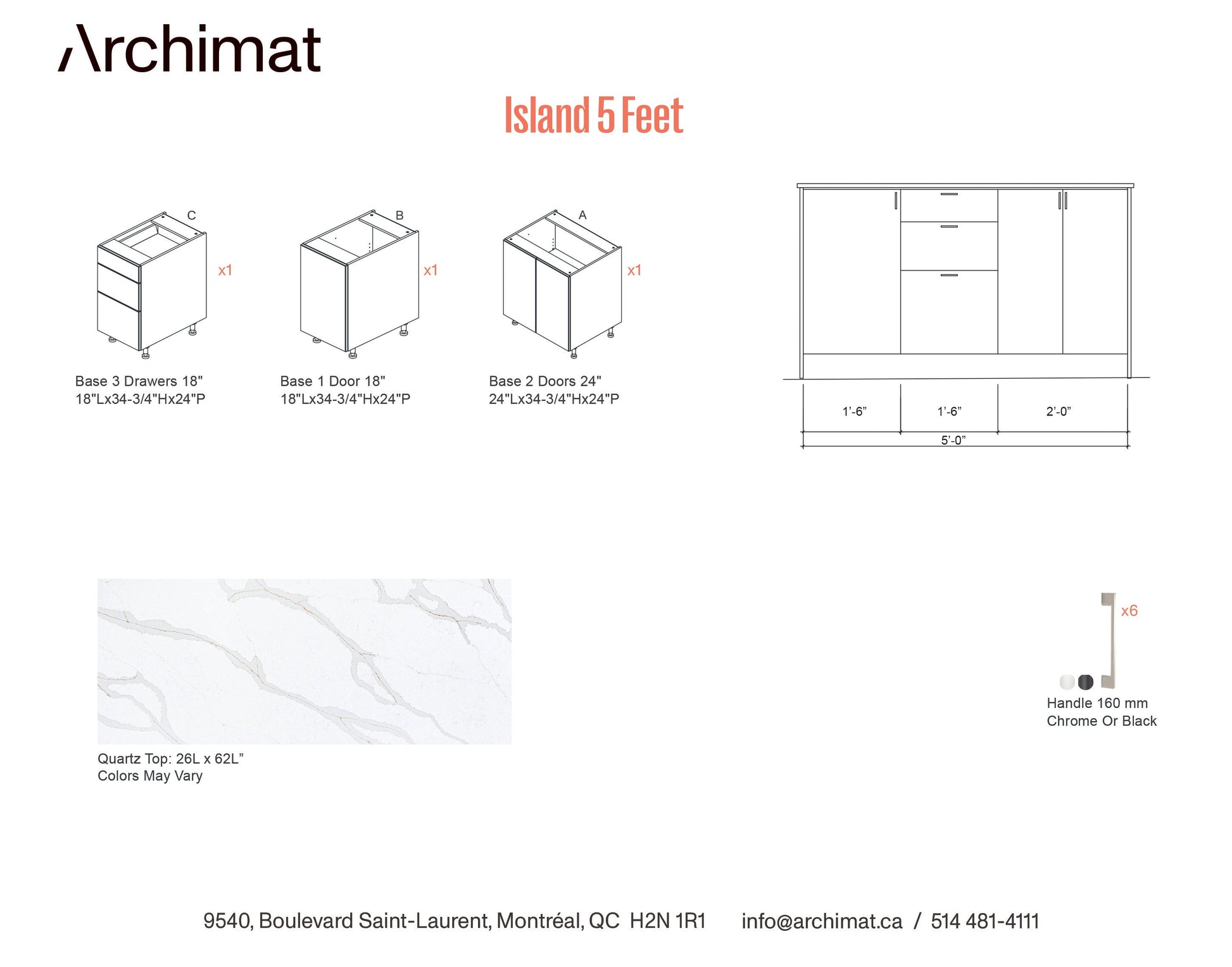 Kitchen Island 5 Feet - 5 Colors