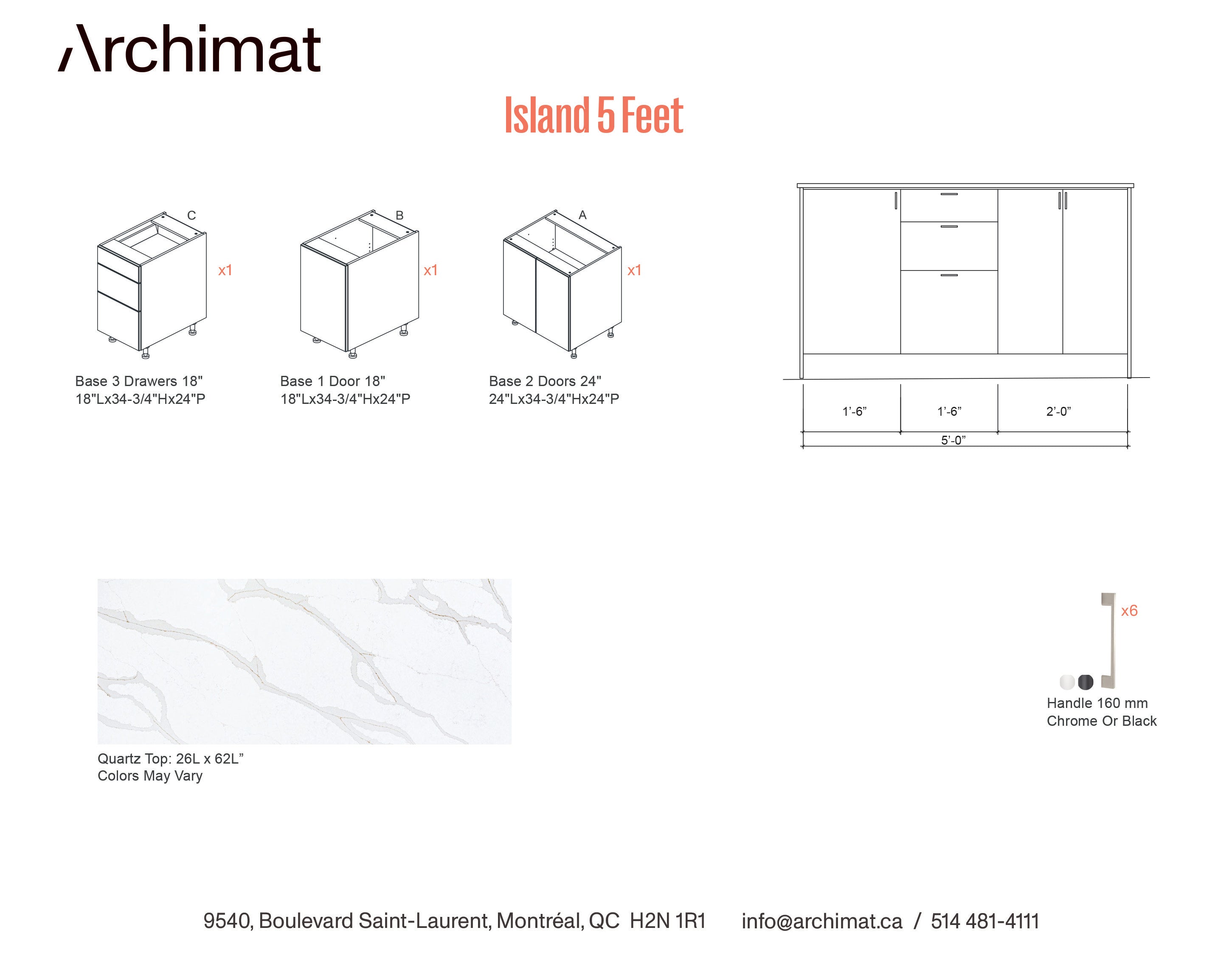 Kitchen Island 5 Feet - 5 Colors