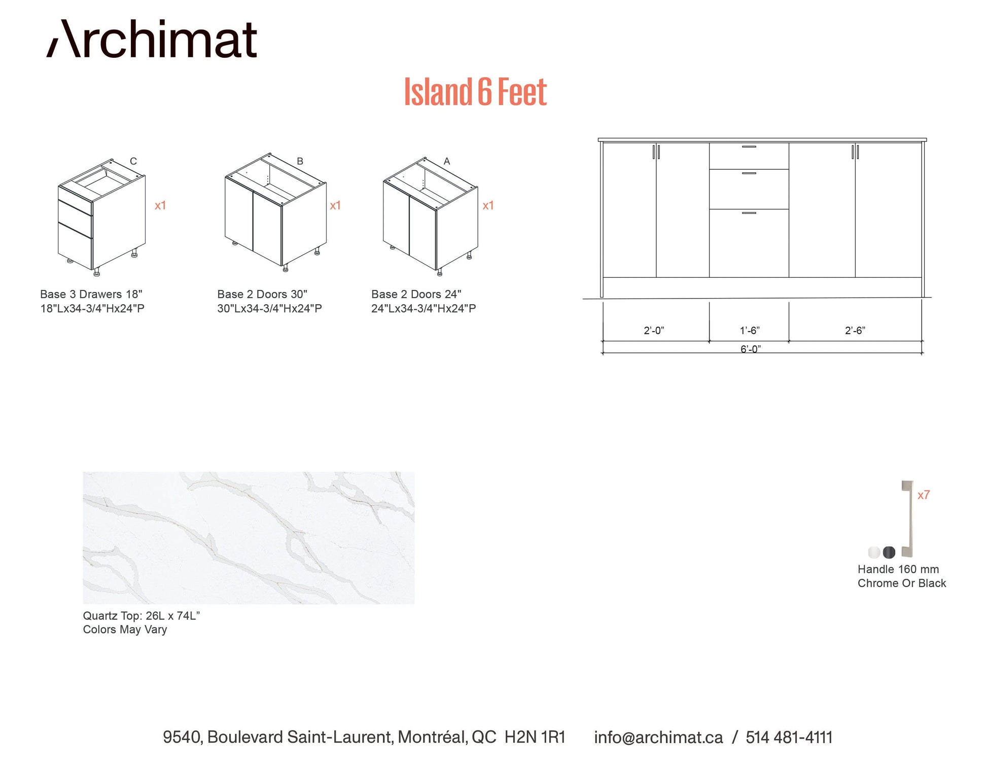 Kitchen Island 6 Feet - 5 Colors