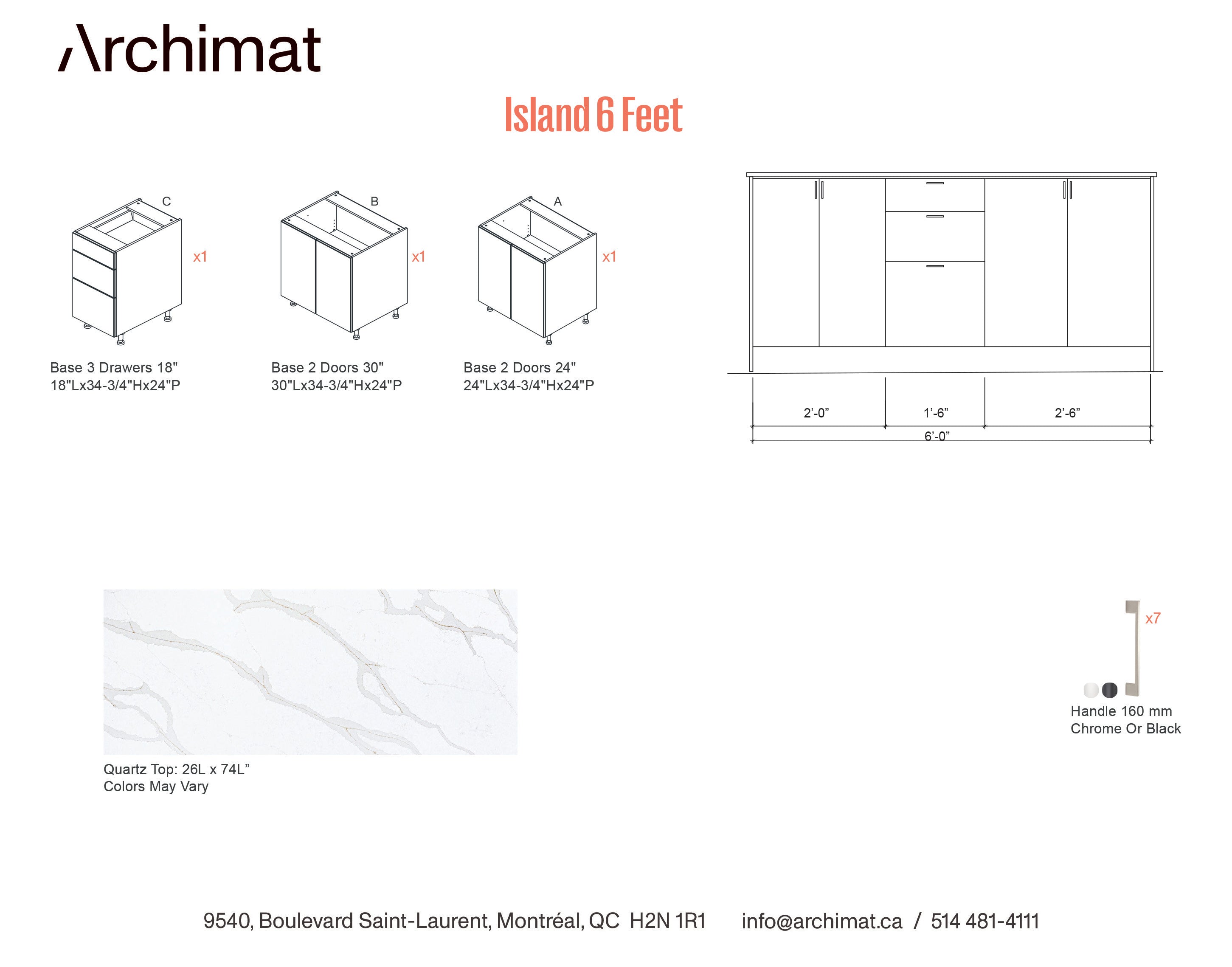 Kitchen Island 6 Feet - 5 Colors